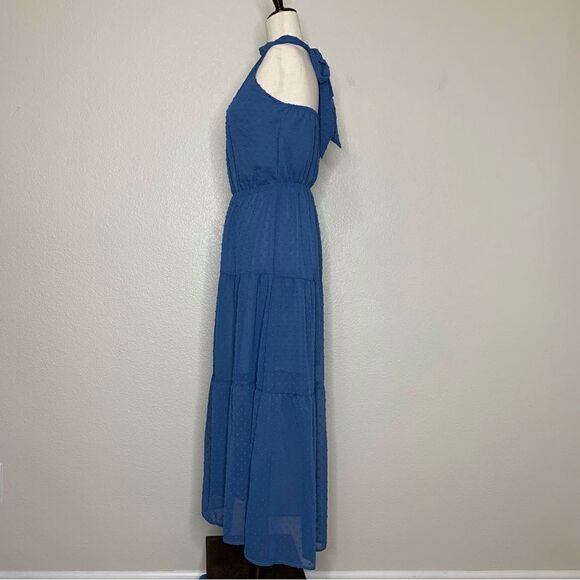 NWT Pretty Garden Blue Halter Tiered Maxi Dress - Picture 6 of 13